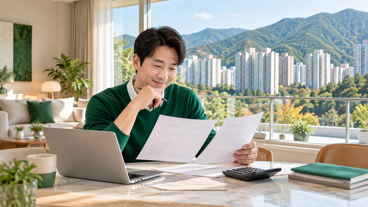 월산부영 보증금대출 대환을 위해 서류를 비교하는 이미지